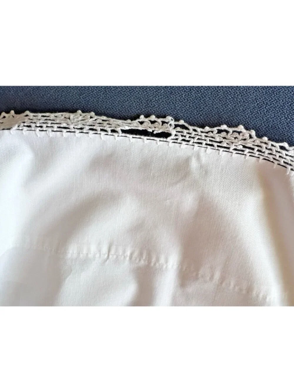 Vintage White Pillowcase PAIR Hand-Crocheted Lace Trim 30